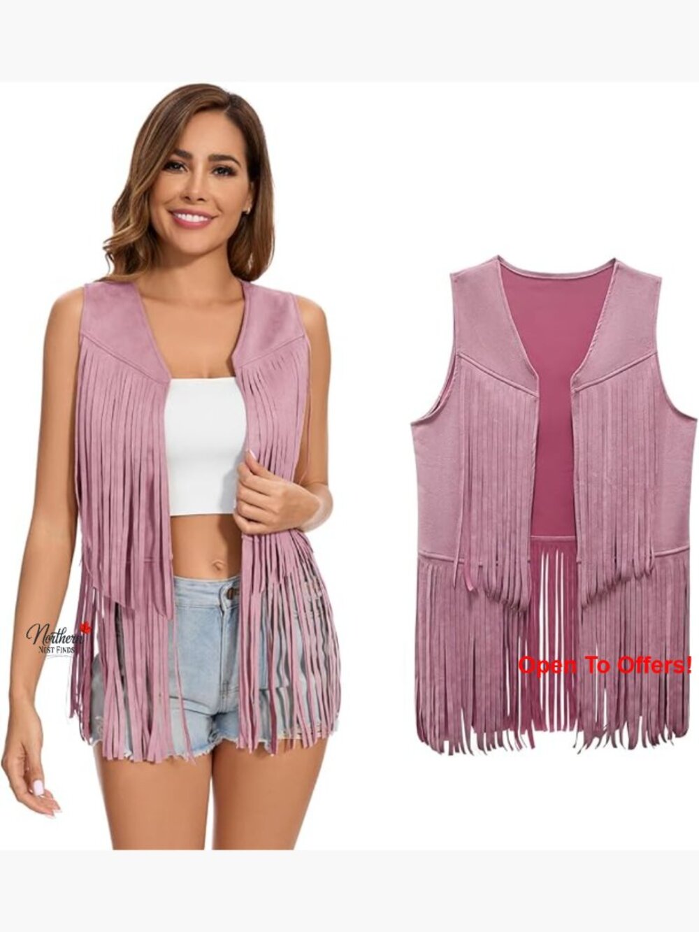 Faux Suede Fringe Vest Sleeveless Tassel Waistcoat Hippie Western